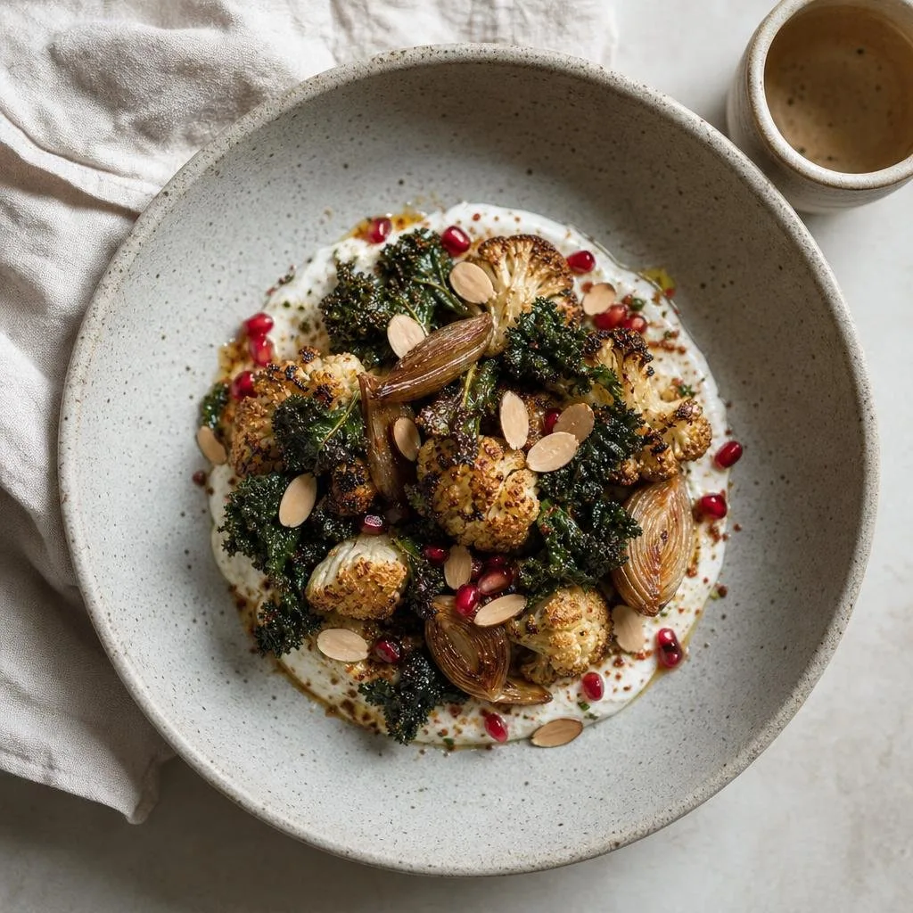 Overhead plated dish in soft morning daylight